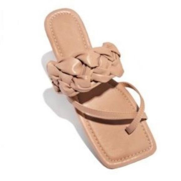 Braided Square Toe Sandals in Tan Nude - Picture 3 of 7